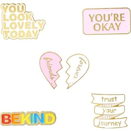 Enamel Letter Inlaid Brooch Heart-Shaped Separate Pin Denim Pocket Button Badge Cartoon Out All-Match Gift For Friends