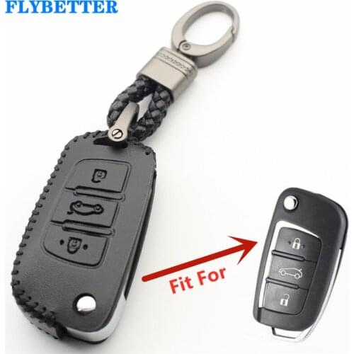 FLYBETTER Genuine Leather 3Button Flip Key Case Cover For Hyundai I20/I30/IX35/Verna/Accent For Kia K5/Rio/Picanto/Ceed L610
