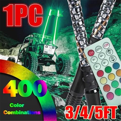 3/4/5FT LED Whip Light RGB Waterproof Bendable Remote Control Multi-color Super Bright Flagpole Lamp Light for SUV ATV UTV RZR