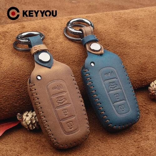 KEYYOU 4 Buttons For Hyundai Genesis Equus Elantra Veloster Sonata For Kia K2 K5 Genuine Leather Car Key Case Keychain Covers