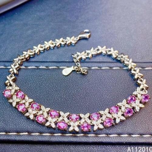 KJJEAXCMY Fine Jewelry 925 Sterling Silver inlaid pink sapphire classic women new hand bracelet support test hot selling