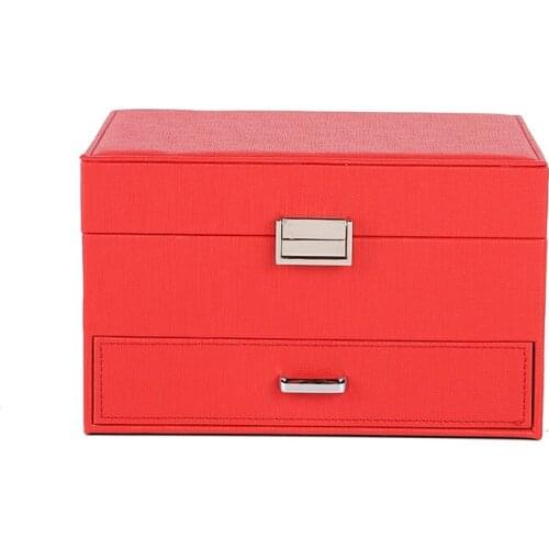 Classic high-grade PU leather cosmetic storage box double drawer household simple jewelry box portable portable