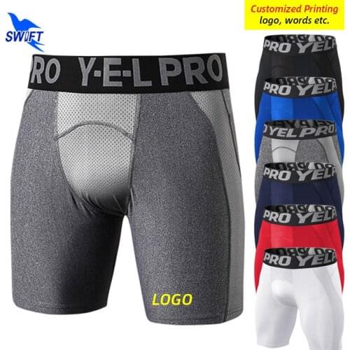 Customized LOGO Men Quick Dry Short Running Leggings Compression Yoga Tights Gym Fitness Sportswear Shorts Pants Male Underwear