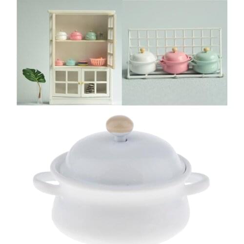 1/12 Dollhouse Miniature Accessories Mini Metal White Soup Pot Simulation Kitchenware Model Toys for Doll House Decor