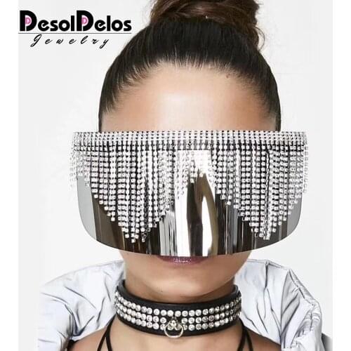 Fashion Rhinestone Oversized Mirror Sunglasses Women Men Luxury Big Frame Mask Diamond Eye Protection Silver Glasses Shade UV400