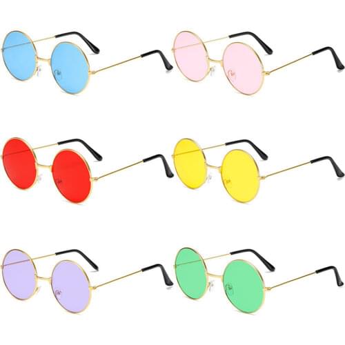 Fashion Vintage Round Sunglasses Women UV400 Sun Glasses Colorful Round-frame Glasses Female Male Metal Mirror Oculos De Sol