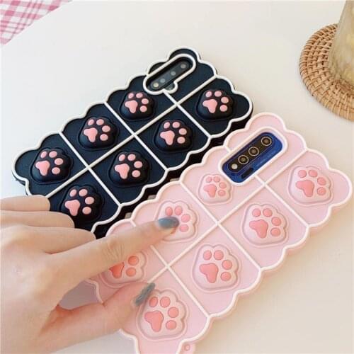 Cute Cat Paws Phone Case for Vivo Y5S Y19 Y7S Y70S Y73S Y20 Y30 Y52S Y31S Relive Stress Bounce Back Bubble Shockproof Soft Cover