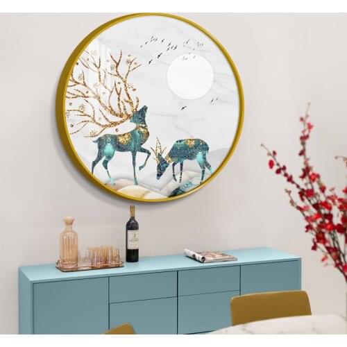 Wall Art Home Decor Colorful Horse Deer Round Canvas Painting HD Printed Pictures Modular Abstract Posters For Bedroom No Frame