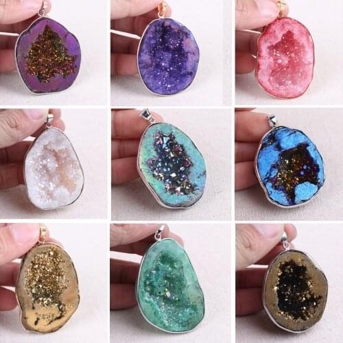 Natural stone Crystal Hole Beautiful Ladys Gold Neck Pendant Jewelry DIY Necklace Earrings Jewelry Sweater Chain Accessories