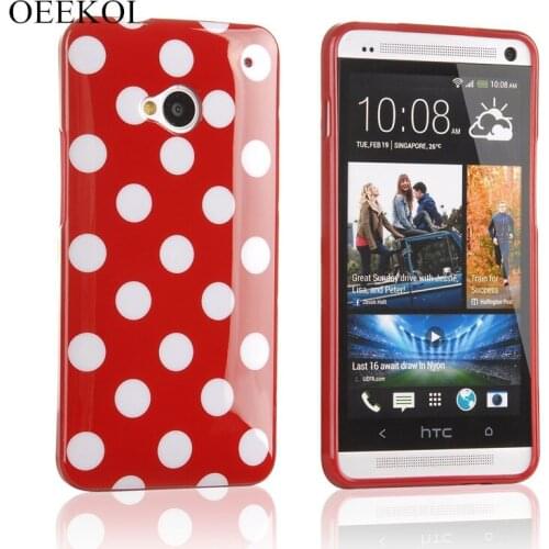 OEEKOI Polka Dots Pattern Soft Candy TPU Colorful Skin Case for hTC One M7 Free Shipping
