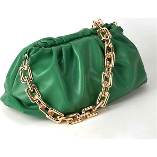 Soft PU Leather Pleated Shoulder Bags for Women Luxury Designer Handbag Thick Metal Chain Female Fashion Purse Underarm Bag