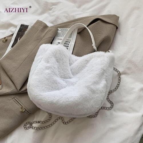 Casual Solid Color Women Chain Shoulder Bags Winter Autumn Plush Underarm Totes Commuter Shopping Messenger Handbags
