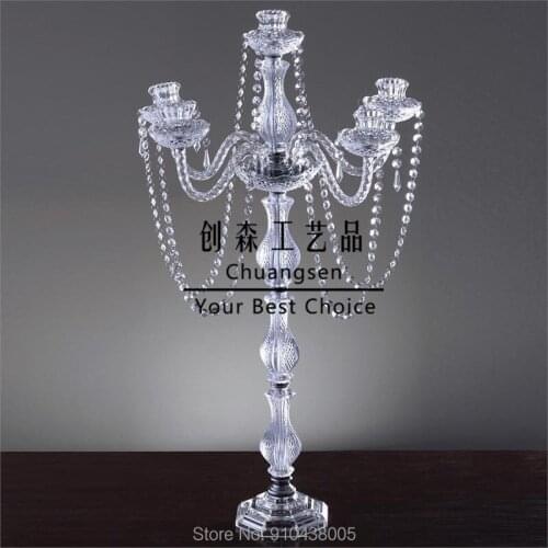 Clear Candelabra Party Centerpiece,Acrylic Candle Holder Wedding Decoration Table Candlesticks Metal Candle Stand Christmas Deco
