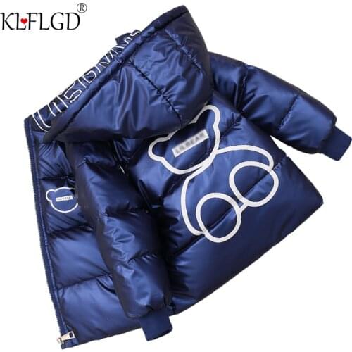 Autumn and winter new childrens coat boys and girls cubs bright face down jacket hooded warm baby cotton padded jacket
