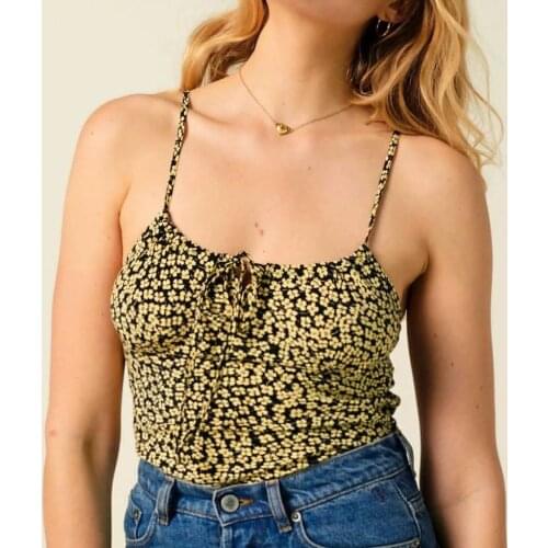 Sexy Floral Print Women Camis Tops Elegant O-Neck Female Casual Crop Tops Spaghetti Strap Ladies Tank Tops