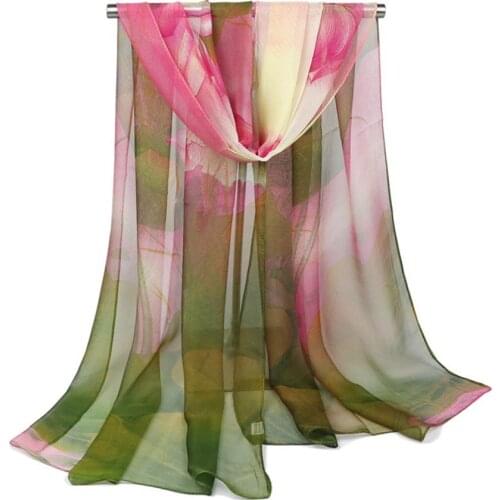 New Brand Faux Silk Scarves Women Lotus Print Shawl And Wraps Female Fashion Retro Georgette Scarf Hijab Stoles Wholesale