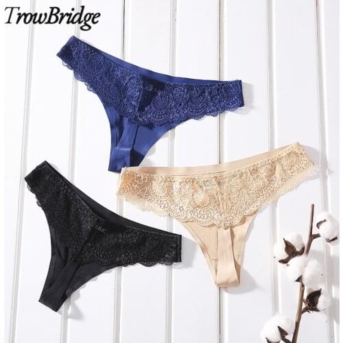 TrowBridge Silk Satin Womens Panties Sexy Lace Underwear Seamless Lingerie Low-Rise G-Strings Girls Intimate Thongs Cozy T-Back