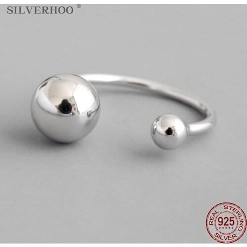 SILVERHOO New Ring For Women 925 Sterling Silver Line Big And Small Bead Simple Trendy Japan Korea Style Joker Ring Fine Jewelry
