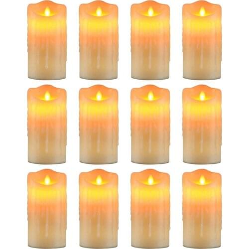 Medium Flameless Candles Light Flickering Tear Shaped LED Flame Battery Electronic Real Paraffin Wax 12 Pcs