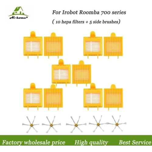 Replacements Hepa Filters + 6-Armed Side Brushes Accessory Kits for iRobot Roomba 700 Series 760 770 780 790 Vacuum Robot Parts