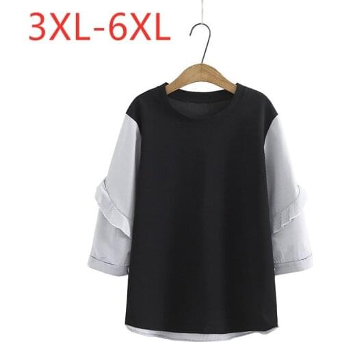 New 2021 Ladies Spring Autumn Plus Size Tops For Women Large Hlaf Sleeve Loose Black Cotton O-neck T-shirt 3XL 4XL 5XL 6XL