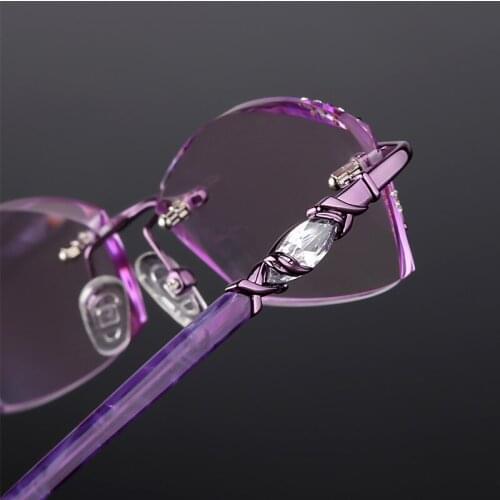 Frameless diamond cut ladies glasses-encrusted alloy glasses frame finished spectacle lenses 133 Prescription eyewear