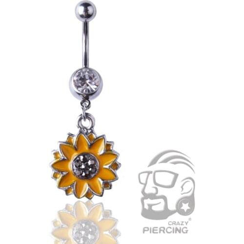 Hot Sale Brand 14G Dangle Sun Flower Belly Button Rings 1.6mm Barbell Sexy Surgical Steel Belly Piercing Navel Piercing