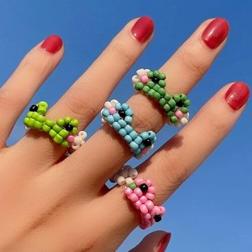 Colorful Rice Bead Woven Frog Ring Bohemian Style Ladies Ring Beach Party Jewelry Gift Rice Bead 6cm Circumference