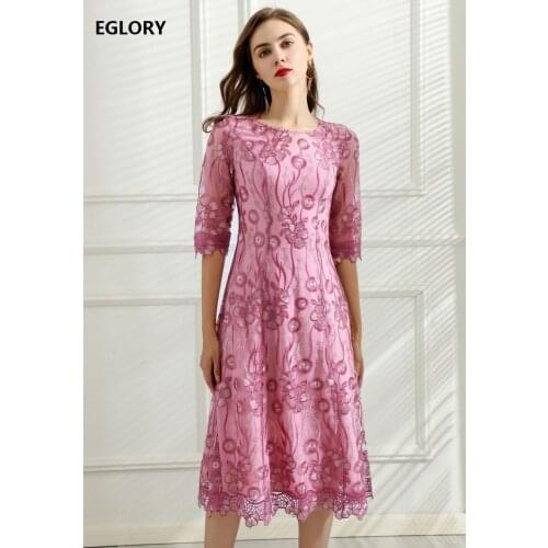 Luxury Embroidery Dress New 2021 Spring Summer Vintage Party Cocktail Women Allover Exquisite Embroidery Mid-Calf Dress 50s 60s