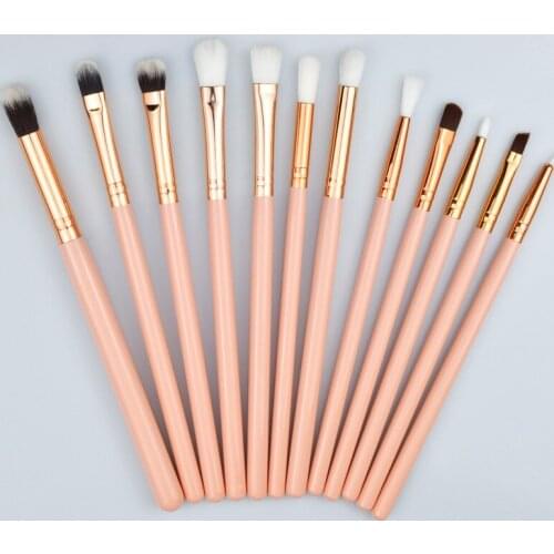 12Pcs/set Professional Eyes Makeup Brushes Set Wood Handle Eyeshadow Eyebrow Eyeliner Blending Powder Smudge Brush