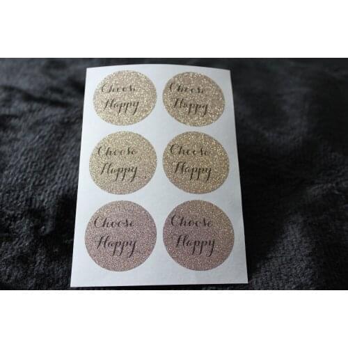 3.8cm Choose Happy Rose gold glitter classic round sticker