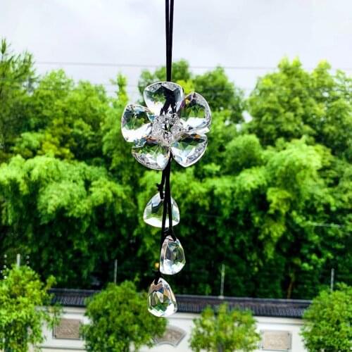 3D Flower Crystal Car Pendant Lucky Hanging Ornament Glass Clear Crystals Bead Prisms Suncatcher Fashion Car Interior Decoration