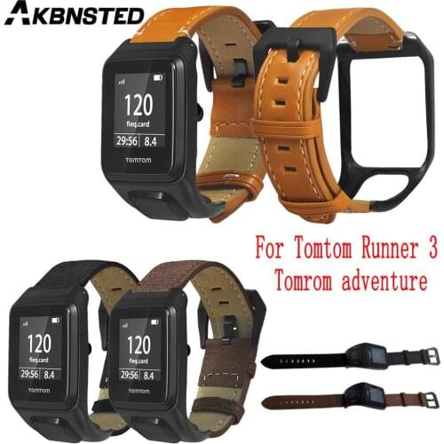 AKBNSTED Textured Leather Watch Band For Tomtom Runner 3 Smart Watch Wristband Replace Accessories For Tomtom Adventure Watch