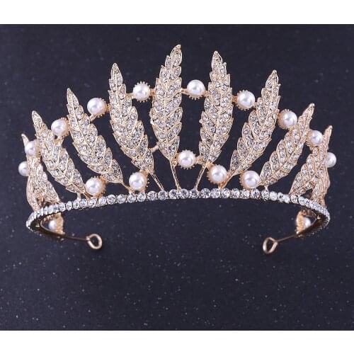 Baroque Gold Champagne Crystal Heart Bridal Tiaras Crown Rhinestone Pageant Diadem Veil Tiara Headbands Wedding Hair Accessories