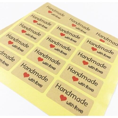 Free Shipping 1200 Pcs/lot Kawaii Handmade With Love With Red Heart Sealing Sticker DIY Packing Gift Label Sticker Wholesale
