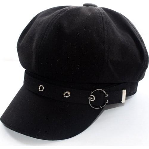 Autumn Winter Women Baseball Cap 2020 New Womens Caps Vintage Octagonal Cap Beret Black White Casual Caps With Metal Buckle Hot