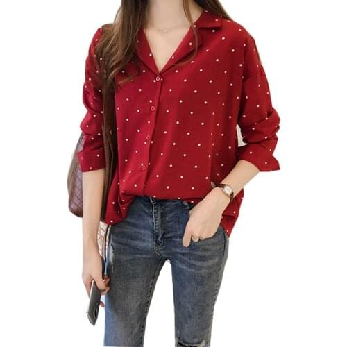 Polka Dot Print Women Blouse Shirt V Neck Collar Casual Slim Fit Long Sleeve Shirts Fashion Woman Tops M-4XL Blusas Femininas