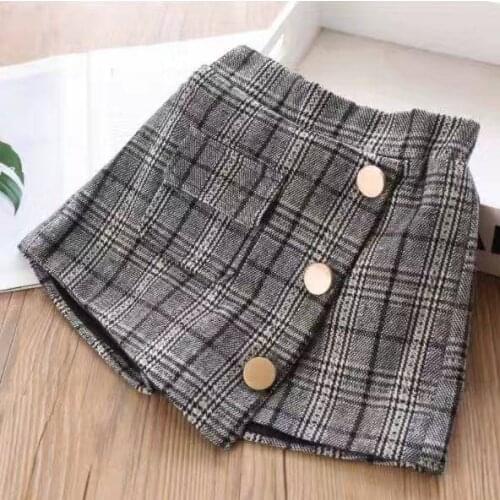 Children Culottes Korean Plaid Shorts Skirt Fake Two Pieces Pants for Girls Autumn Winter Fashion Big Girls Shorts 4-10 Years