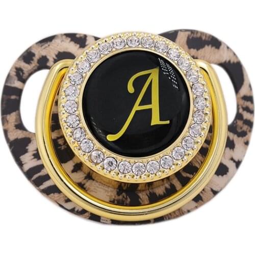 Luxury Pacifier Free Shipping Gold Pacifier Leopard Case 26 Name Initials Infant Soother BPA Free For Baby chupetes