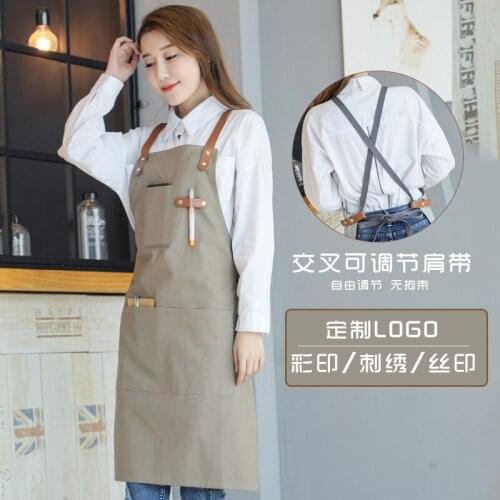 Korean fashion cotton canvas apron custom logo restaurant diet coffee tea shop nail painting overalls