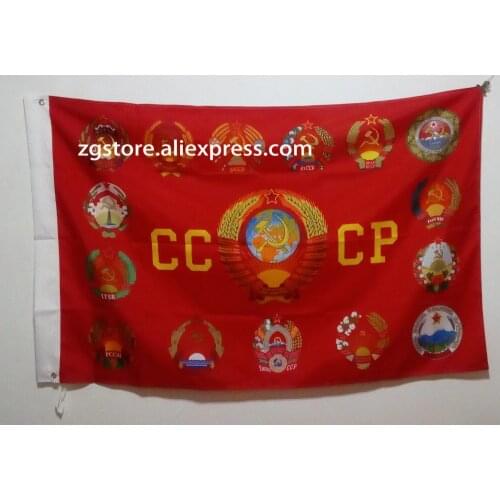 USSR CCCP Coats of arms of Union Soviet Victory Day Flag hot sell goods 3X5FT 150X90CM Custome Banner brass metal holes Russia