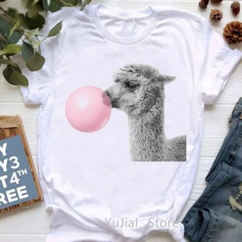 Watercolor Lamb Blowing Pink Bubbles T-Shirt WomenS Clothing Funny Tshirt Femme Summer Fashion Tops Tee Shirt Female