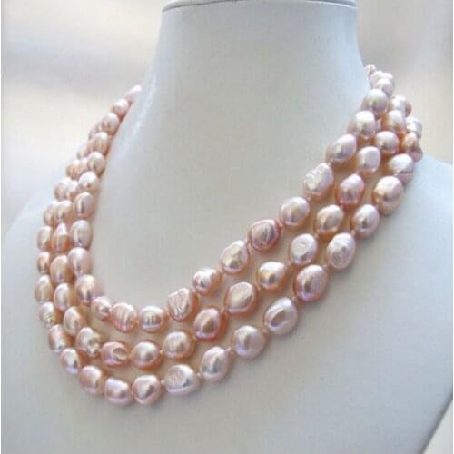 Hot sell Noble- 3 strands real nature purple baroque freshwater pearl necklace 9-11mm