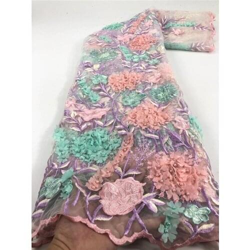 Exquisite multicolor 3D small applique + beaded tulle embroidery, African lace fabric, suitable for fashionable ladies' skirts