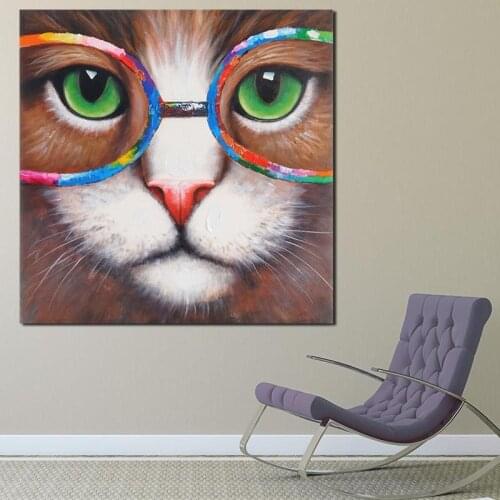 Cat With Colorful Glasses Cute Canvas Painting Print Living Room Home Decor Modern Wall Art Oil Painting Poster Pictures Artwork