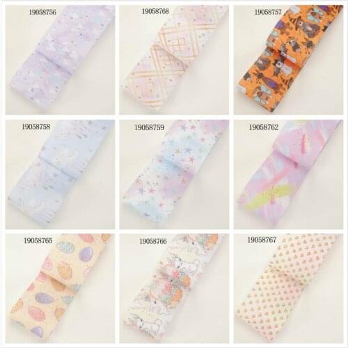 Different Flower Pattern Grosgrain/Satin Ribbon 5 Yards 25mm/38mm Heat Transfer Print for DIY Hair Accessories Party Gift Bows