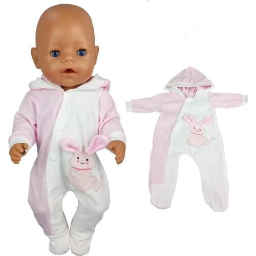 Doll clothes 43 cm baby doll one-piece hooded suit suitable for 18 inch American og girl doll casual wear