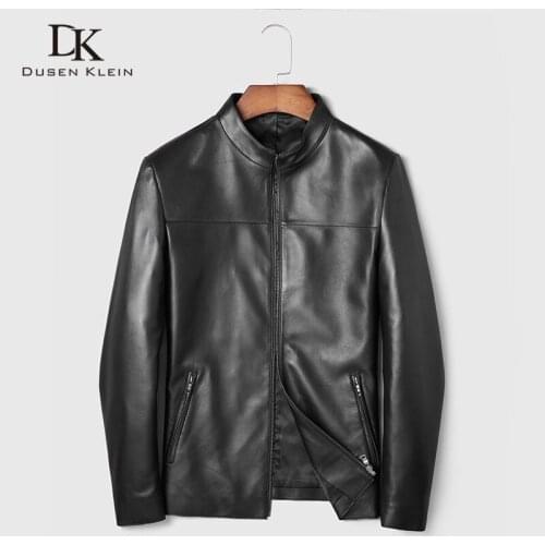 Men Genuine Leather Jacket Real Sheepskin Jackets Casual Short Black Stand Collar Pockets 2019 Autumn New Jacket for Man 19C211