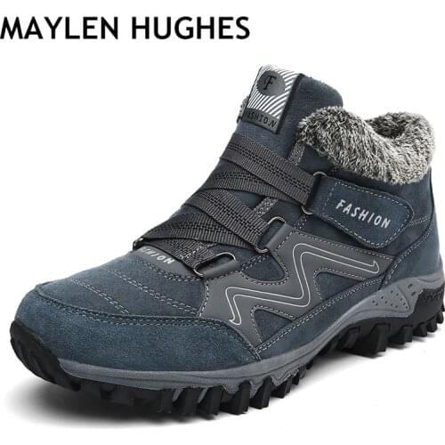 2018 Hot Men Suede Working Fur Warm Ankle Boots Leather Mens boots Men Winter Waterproof Men Snow Boots Big Size 36-46