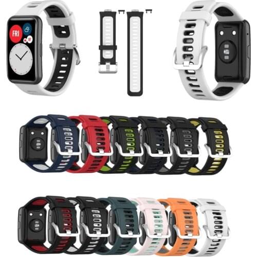 Soft Silicone Bracelet Band Strap For Huawei Watch Fit TIA-B09/TIA-B19 Smart Watch Solid Color Strap With Stainless Steel Buckle